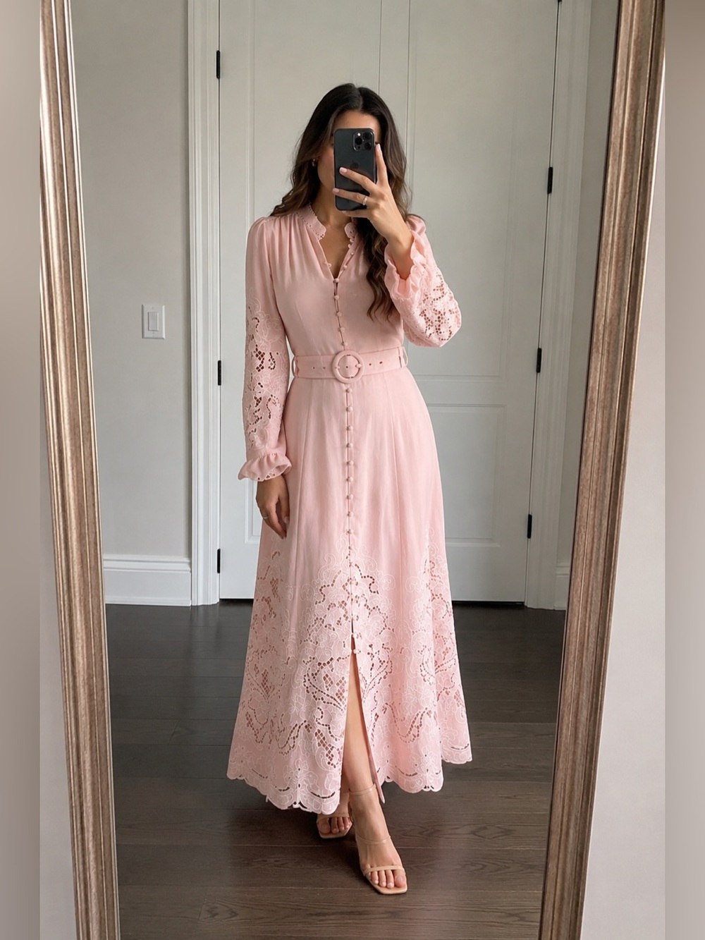 Ever new Elegant Pink Lace Midi Dress